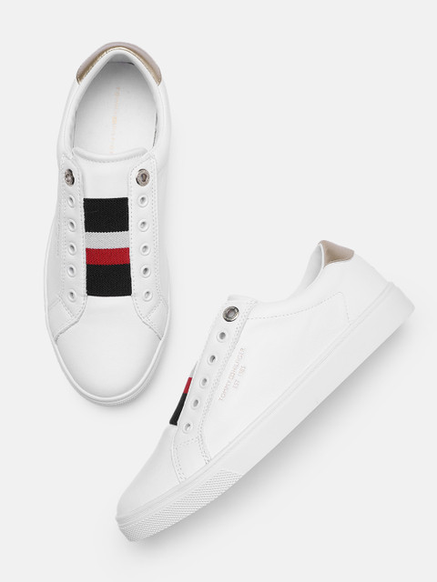 

Tommy Hilfiger Women White Solid ICON Leather Slip-On Sneakers