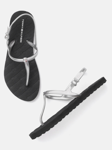 

Tommy Hilfiger Women Silver-Toned Solid T-Strap Flats