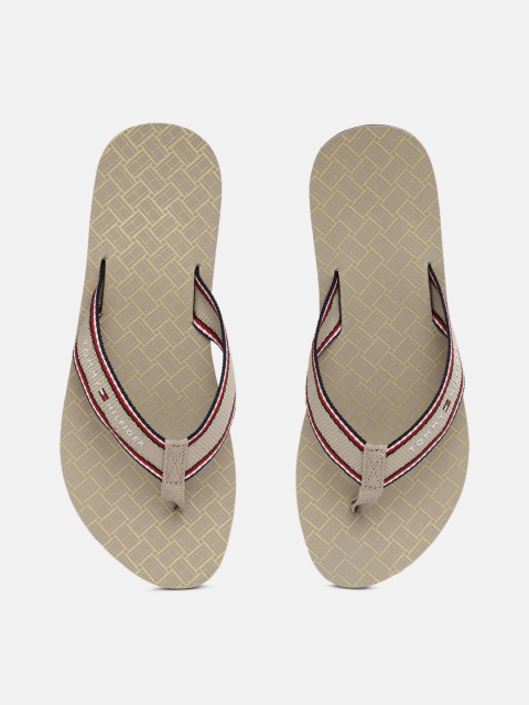

Tommy Hilfiger Women Beige Flags Beach Striped Thong Flip-Flops