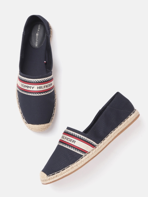 

Tommy Hilfiger Women Navy Blue Solid Espadrilles with Brand Logo Print & Striped Detail