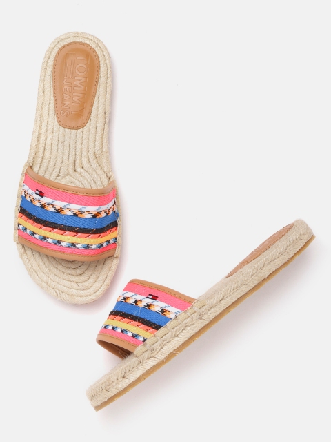 

Tommy Hilfiger Women Multicoloured Woven Design Open Toe Flats, Multi