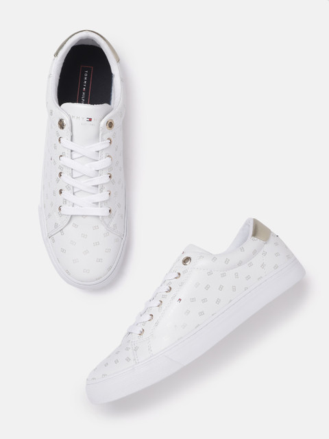 

Tommy Hilfiger Women White & Gold-Toned Printed Sneakers