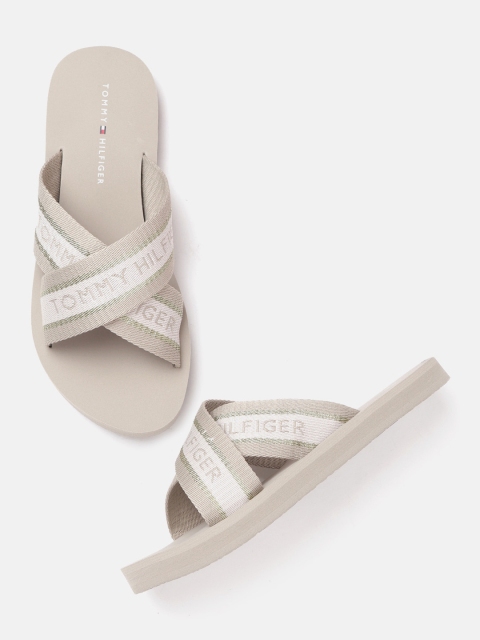 

Tommy Hilfiger Women Cream-Coloured & White Brand Logo Print Sliders