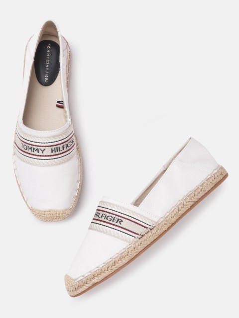 

Tommy Hilfiger Women White & Navy Brand Logo Woven Design Espadrilles