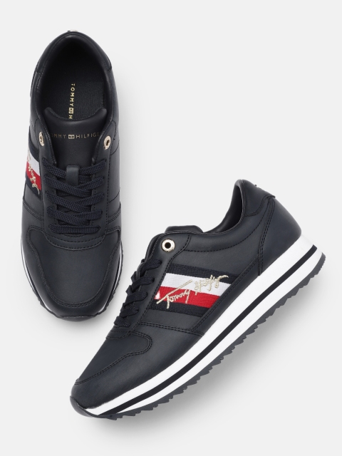 

Tommy Hilfiger Women Navy Blue Striped SIGNATURE RUNNER Leather Sneakers