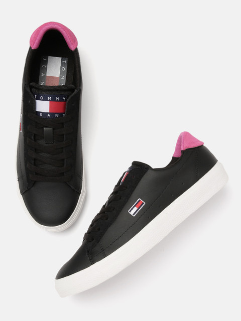 

Tommy Hilfiger Women Black Solid LOW CUT VULC Leather Sneakers