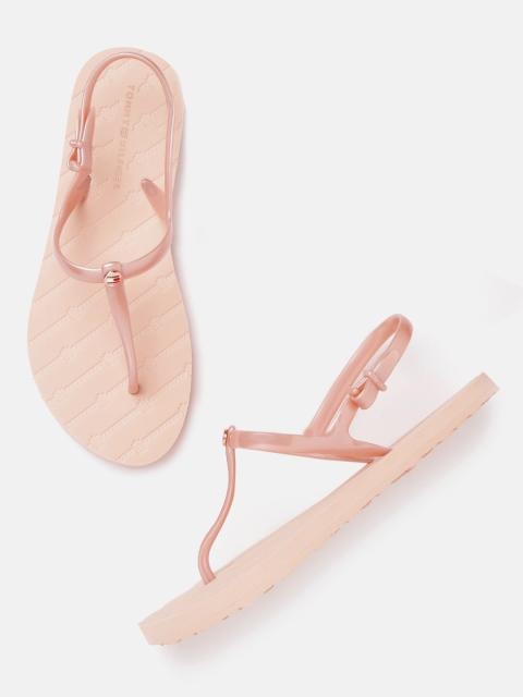 

Tommy Hilfiger Women Peach-Coloured Solid T-Strap Flats