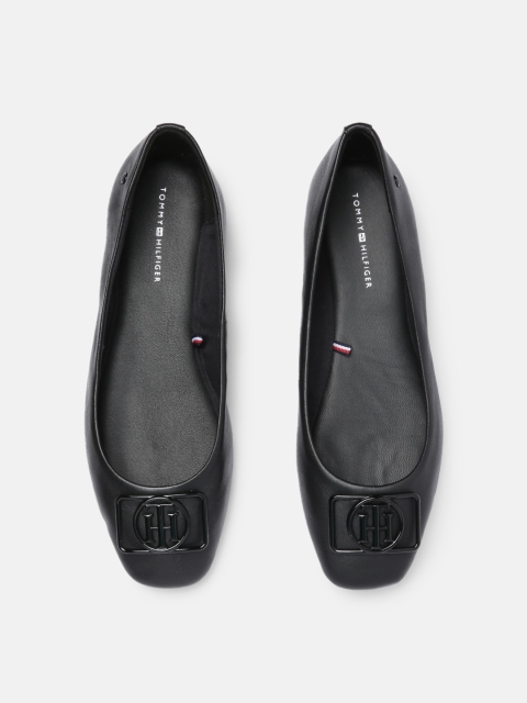 

Women Black Leather Square Toe Ballerinas Flats