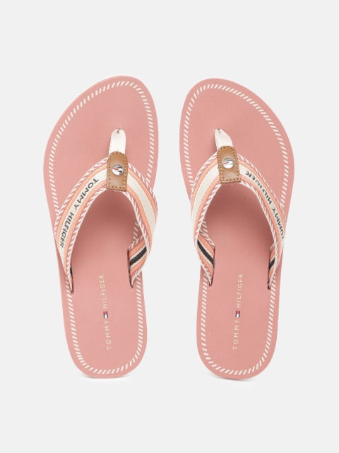 

Tommy Hilfiger Women Pink & Off White Self Striped Thong Flip-Flops