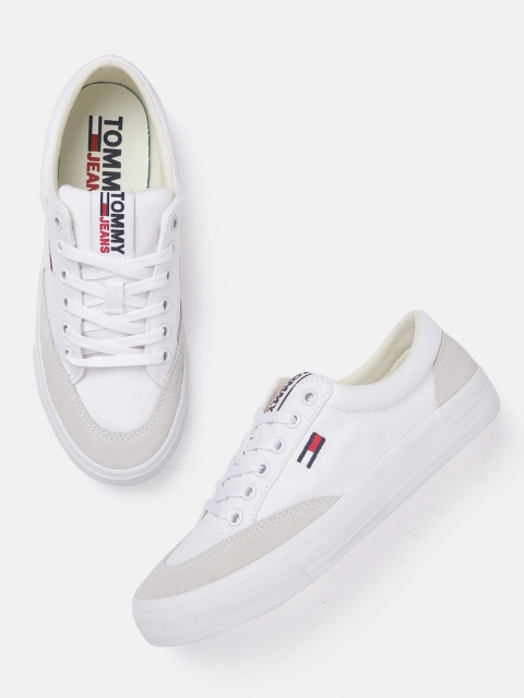 

Tommy Hilfiger Women White & Grey Solid Flatform Sneakers