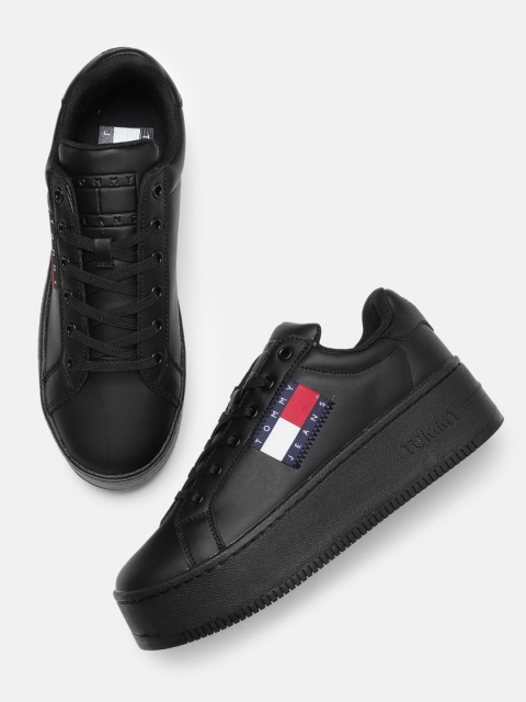 

Tommy Hilfiger Women Black Leather Flatform Sneakers
