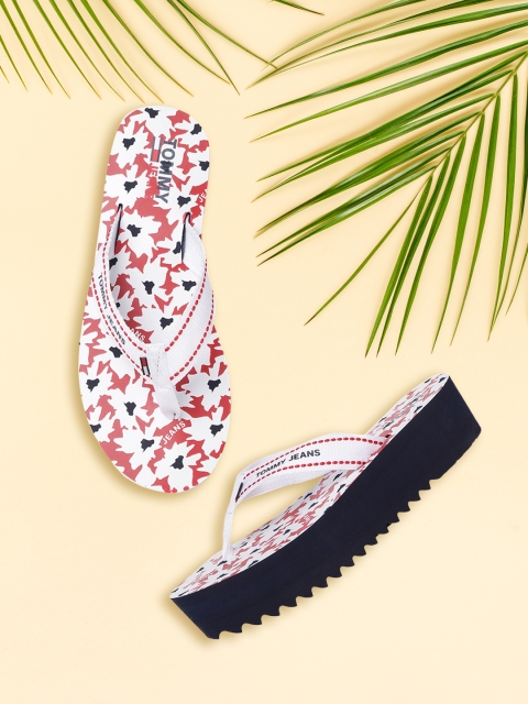 

Tommy Hilfiger Women White & Red Brand Logo Print Platform Heels