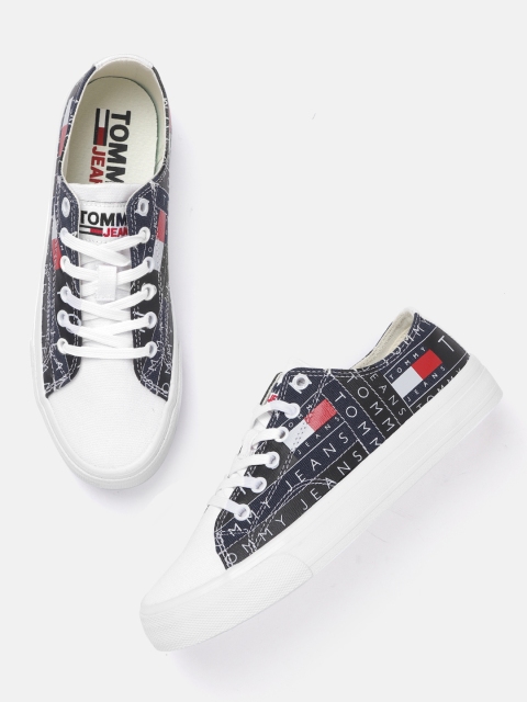 

Tommy Hilfiger Women Navy Blue & White Brand Logo Print Flatform Sneakers