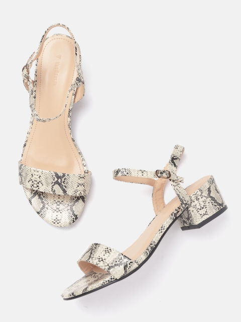

Van Heusen Woman Cream-Coloured & Black Snakeskin Print Block Heels