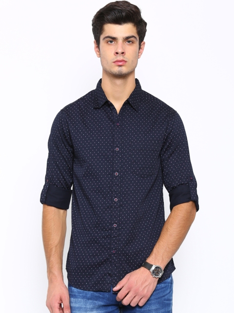 

SPYKAR Men Navy Regular Fit Printed Casual Shirt, Navy blue