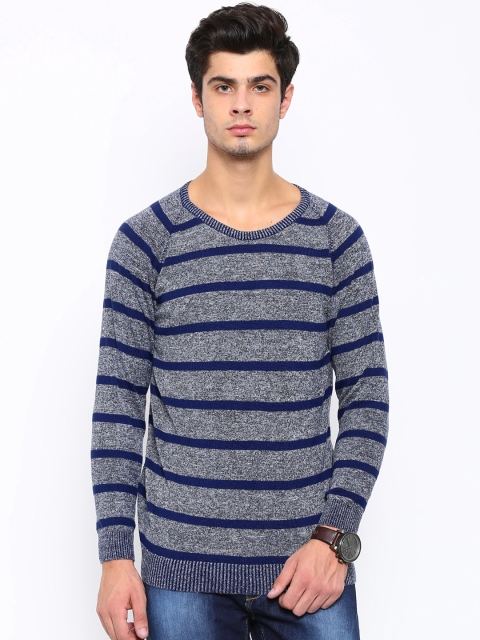 

SPYKAR Men Blue Striped Sweater