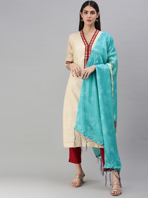 

flaher Turquoise Blue Printed Art Silk Dupatta