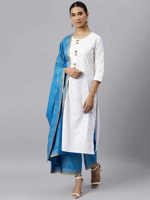 

Khushal K Women White Ethnic Motifs Printed Kurta with Trousers & With Dupatta
