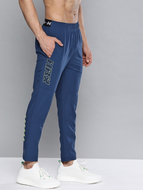 

HRX By Hrithik Roshan Training Men Estate Blue Rapid-Dry Brand Logo Track Pants