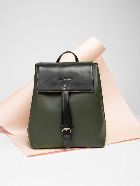 

RASHKI Women Green & Black Colourblocked Sustainable Backpack