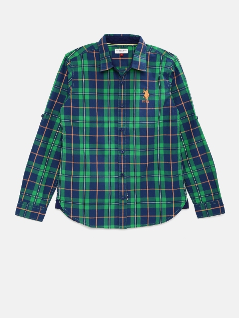 

U.S. Polo Assn. Kids Boys Green Regular Fit Checked Casual Shirt