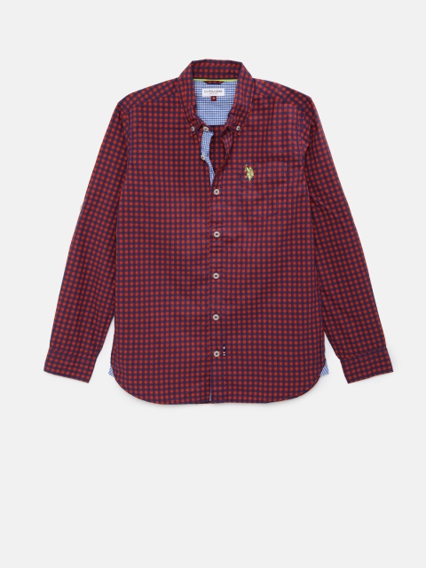 

U.S. Polo Assn. Kids Boys Red Regular Fit Checked Casual Shirt