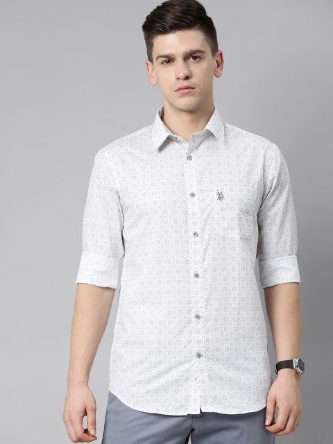 

U S Polo Assn Men White & Grey Tailored Fit Printed Casual Shirt