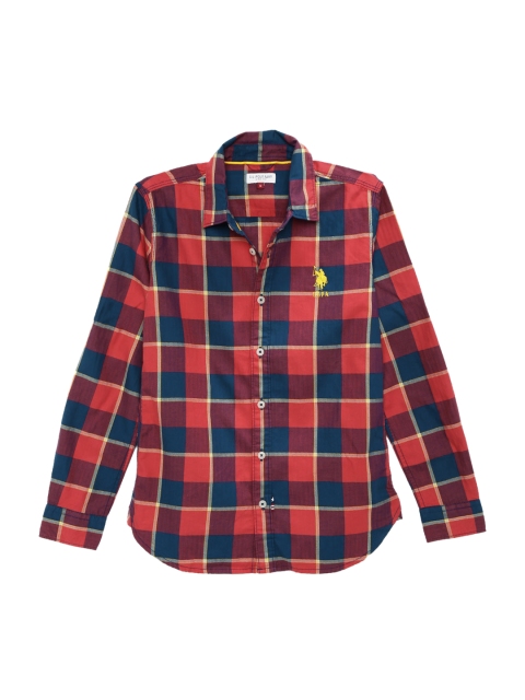 

U.S. Polo Assn. Kids Boys Red Regular Fit Checked Casual Shirt