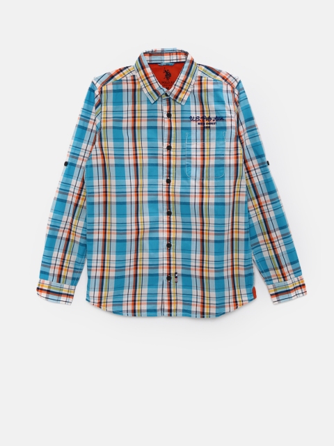 

U.S. Polo Assn. Kids Boys Blue Regular Fit Checked Casual Shirt