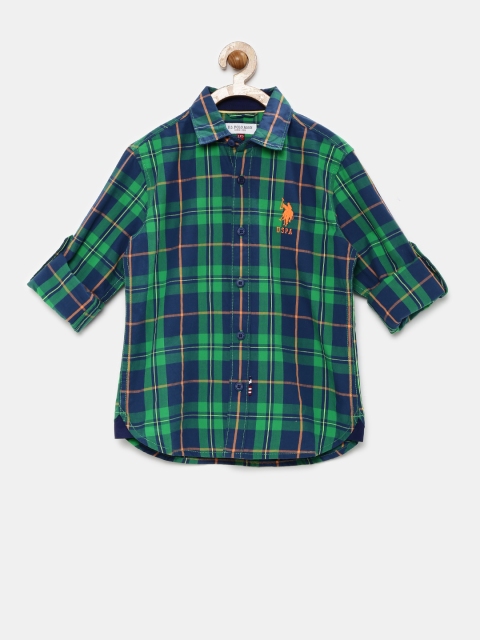 

U.S. Polo Assn. Kids Boys Green Navy & Green Checked Shirt, Navy blue