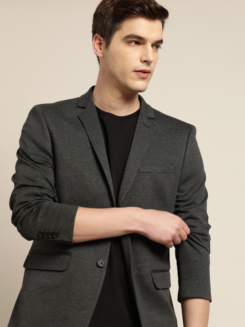 

INVICTUS Men Charcoal Grey Self Design Slim Fit Smart Casual Single Breasted Blazer