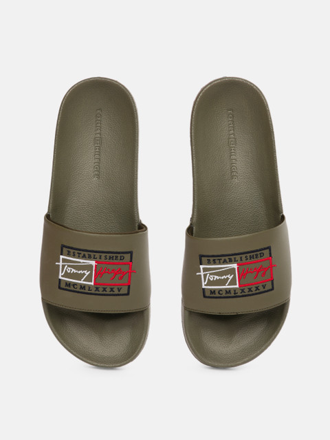 

Tommy Hilfiger Men Olive Green Printed Sliders