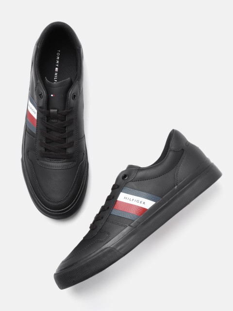 

Tommy Hilfiger Men Black Striped Leather Sneakers