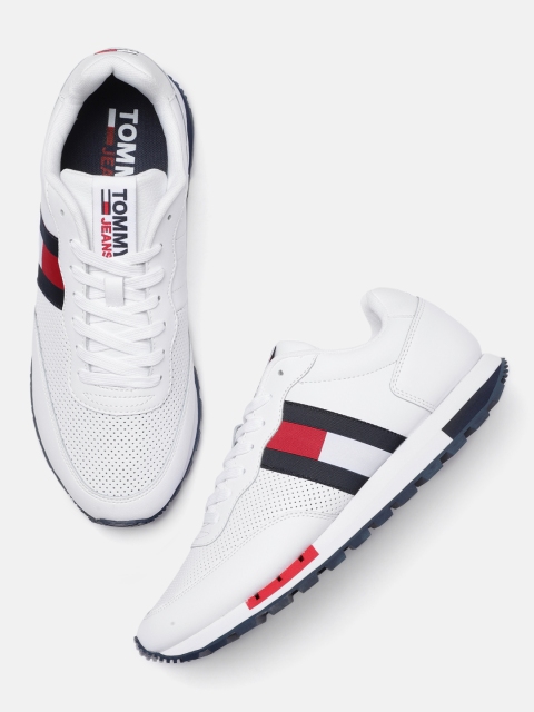 

Tommy Hilfiger Men White RETRO TJM Woven Design Leather Runner Sneakers