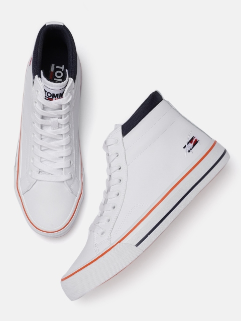 

Tommy Hilfiger Men White Mid-Top Leather Sneakers