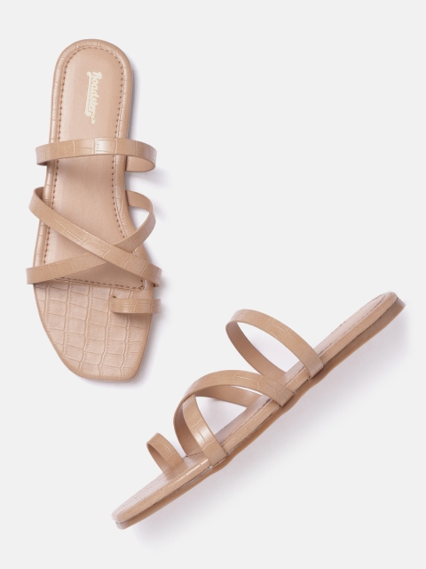 

Roadster Women Beige Croc Textured Strappy One Toe Flats