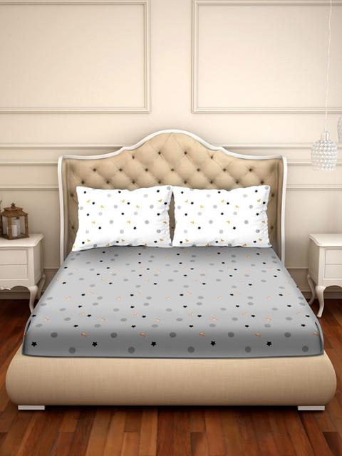 

BELLA CASA White & Grey Printed Cotton Double King Bedding Set