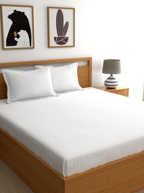 

Dreamscape White Striped 210 TC Queen Bedsheet with 2 Pillow Covers