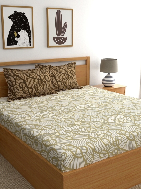

Dreamscape Brown & Beige Geometric 140 TC Queen Bedsheet with 2 Pillow Covers