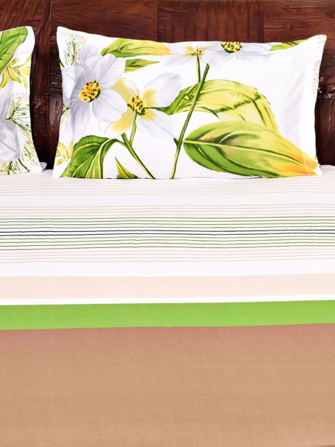 

Portico New York White 210 TC Fine Cotton Double Bedsheet with 2 Pillow Covers, Green