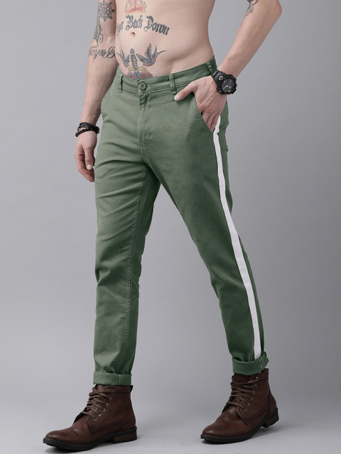 

Roadster Men Olive Green Solid Slim Fit Chinos
