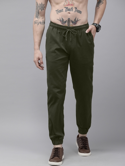 

Roadster Men Olive Green Solid Joggers