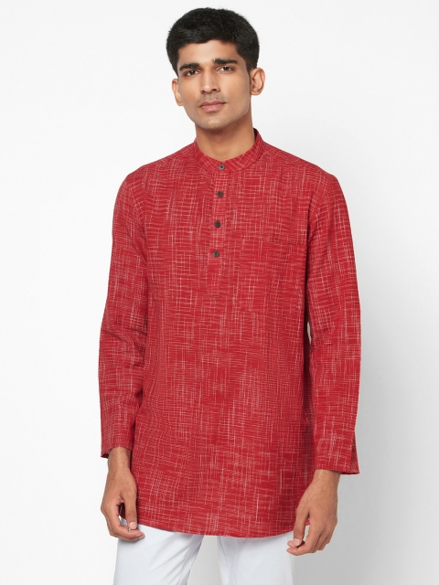 

Fabindia Men Maroon & White Cotton Self Design Straight Kurta