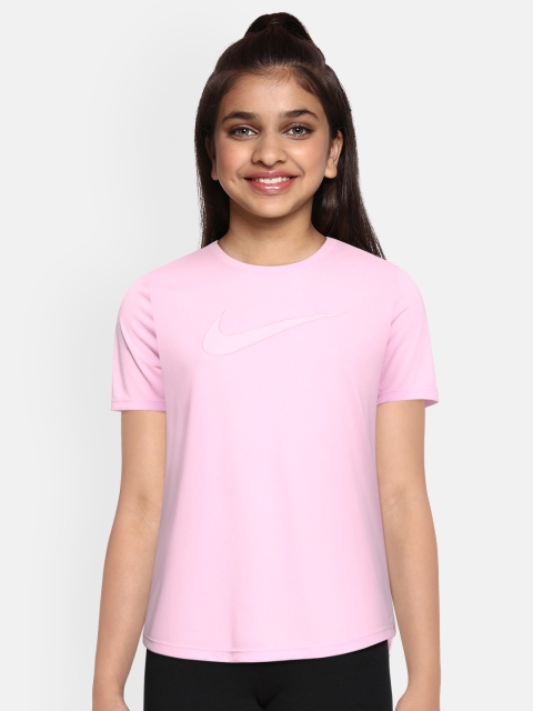

Nike Girls Pink Brand Logo Printed Dri-FIT ONE SS T-shirt