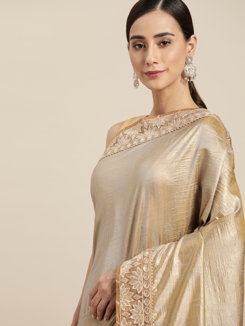 

all about you Golden Sequinned Silk Blend Saree, Gold
