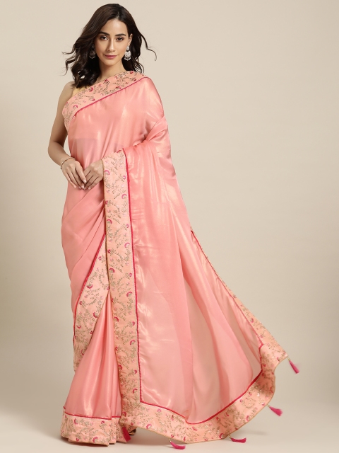 

all about you Pink Solid Saree with Embroidered and Sequined Border