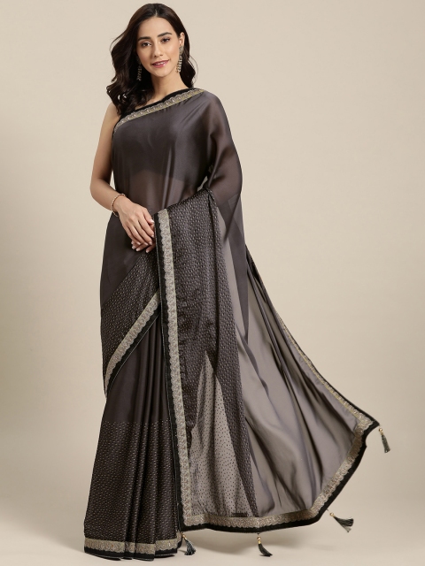 

all about you Charcoal Grey Solid Saree