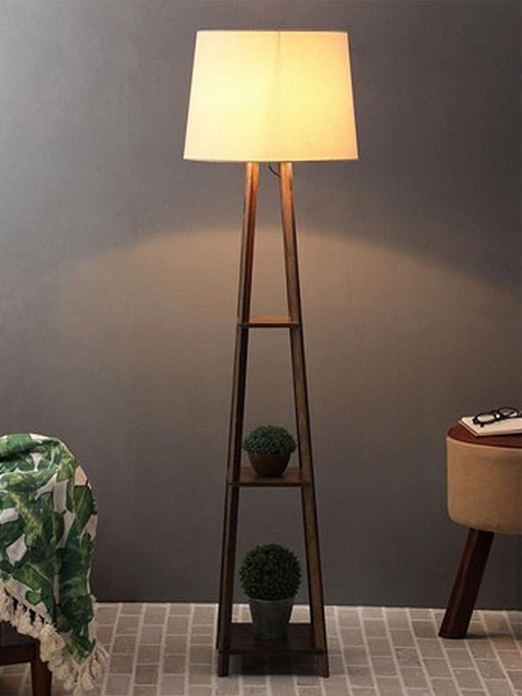 

SANDED EDGE White & Brown Contemporary Shelf Lamp with Shade