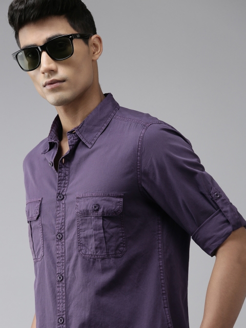 

Roadster Men Purple Opaque Pure Cotton Casual Shirt
