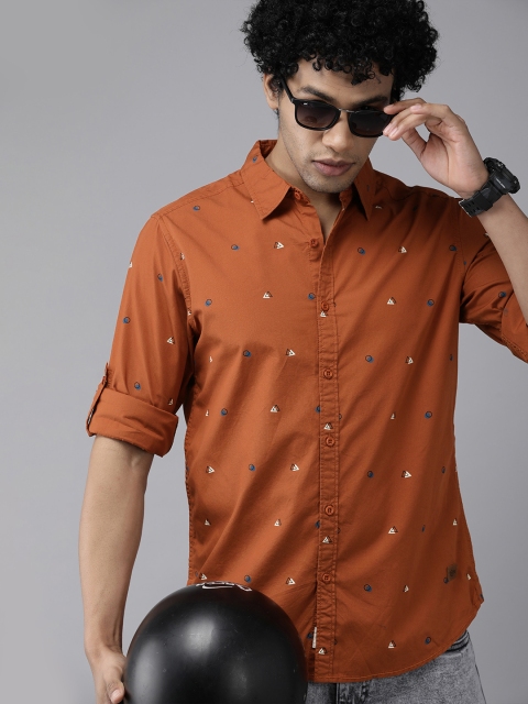 

Roadster Men Rust Opaque Printed Casual Shirt